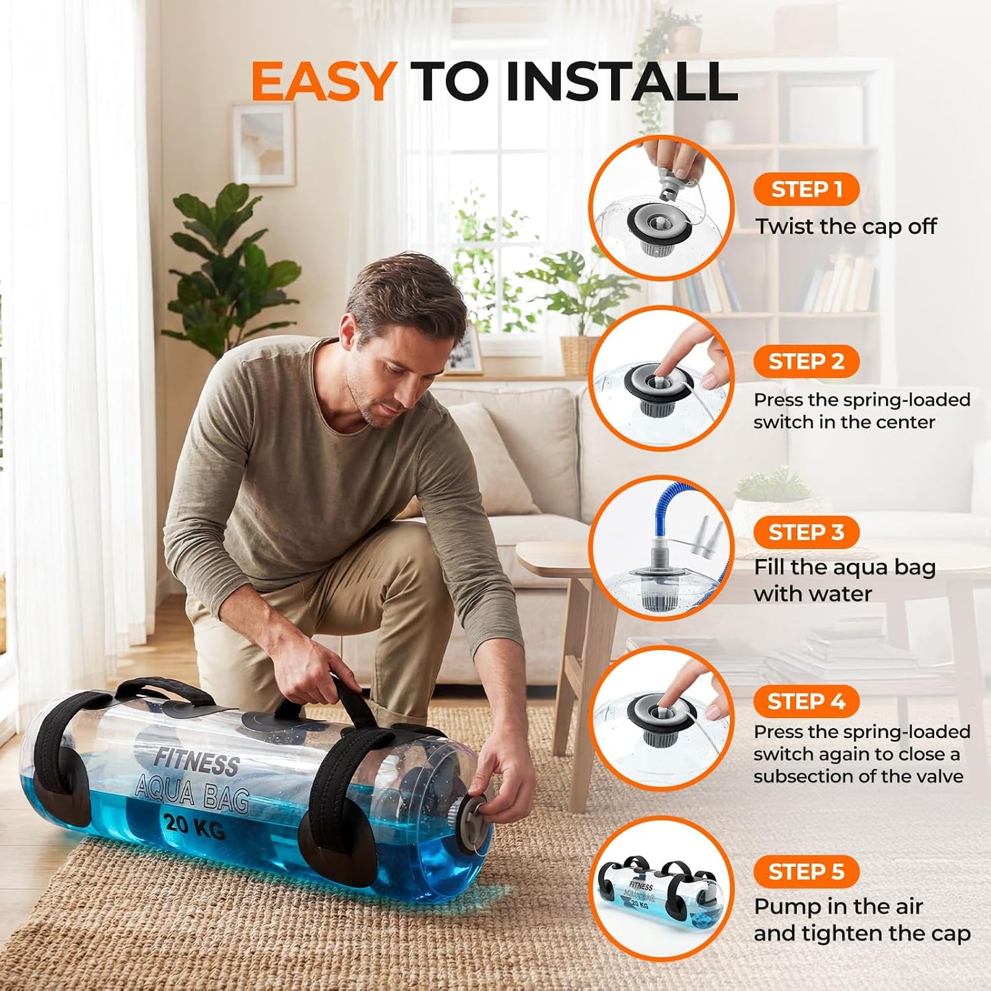Water Weights Aqua Bag, 44 Lbs - Adjustable Portable Water Weight Workout Sandbag Alternative Stability Fitness Equipment for Strength Core Balance Training Full Body Exercise Home Gym