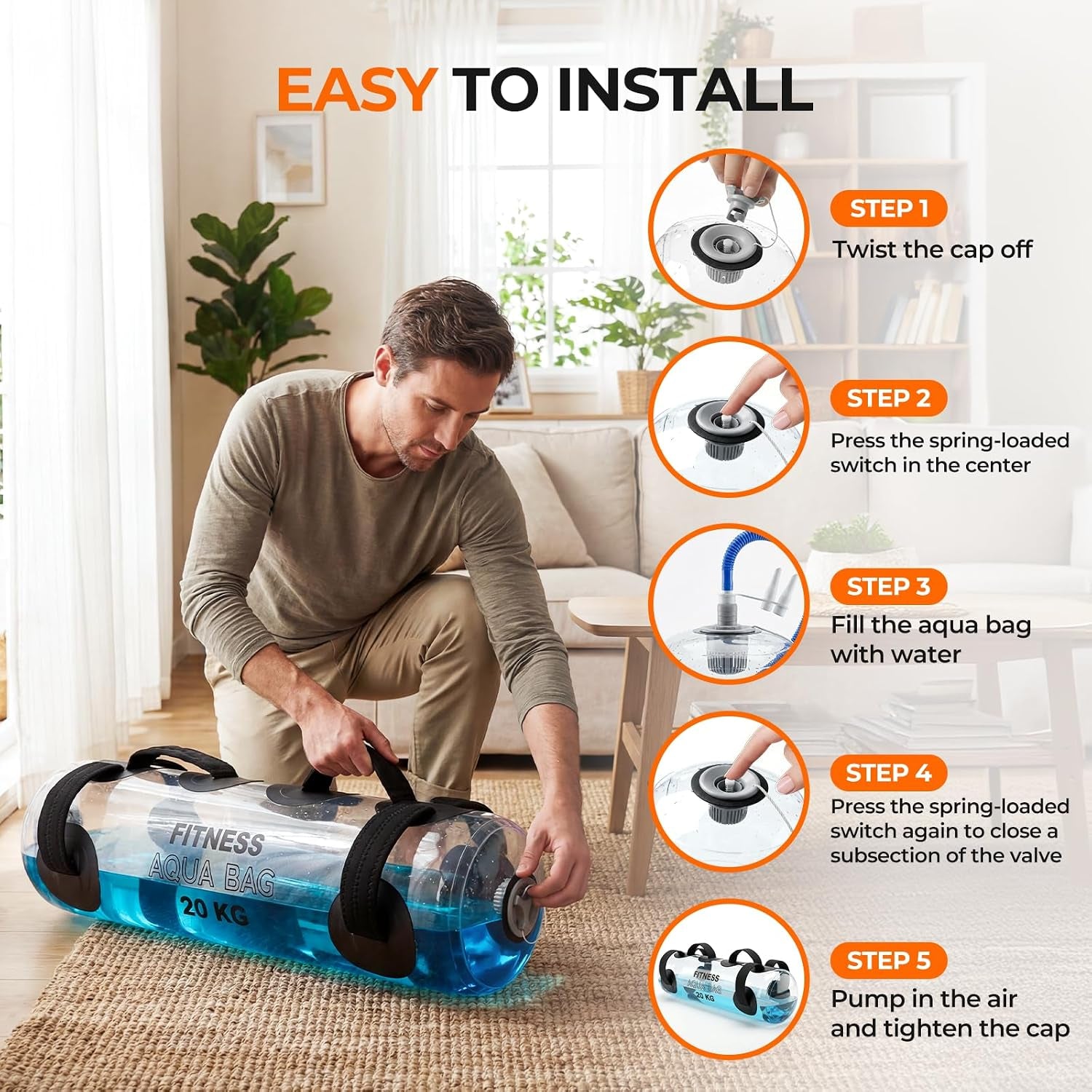 Water Weights Aqua Bag, 44 Lbs - Adjustable Portable Water Weight Workout Sandbag Alternative Stability Fitness Equipment for Strength Core Balance Training Full Body Exercise Home Gym