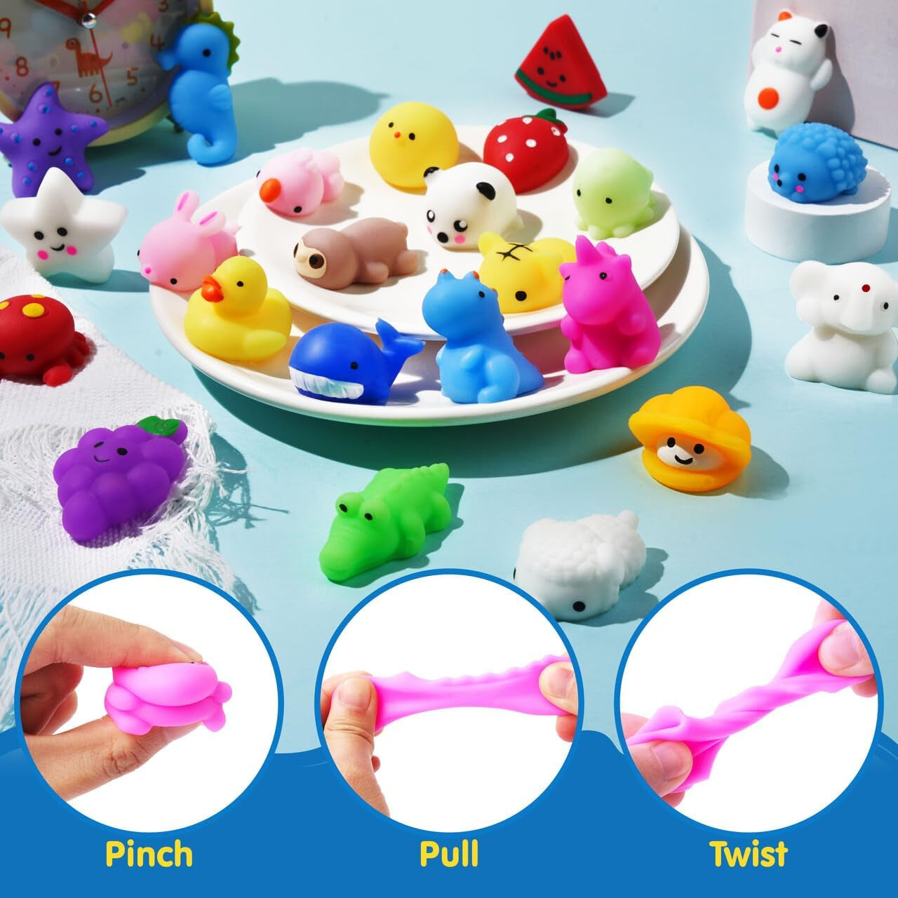 Mochi Squishy Toy Set, 50 Pack Mini Squishy Mochi, Party Favors for Kids, Kawaii Stress Relief Toys, Basket Stuffers, Goodie Bags Fillers, Birthday Gifts, Classroom Prizes