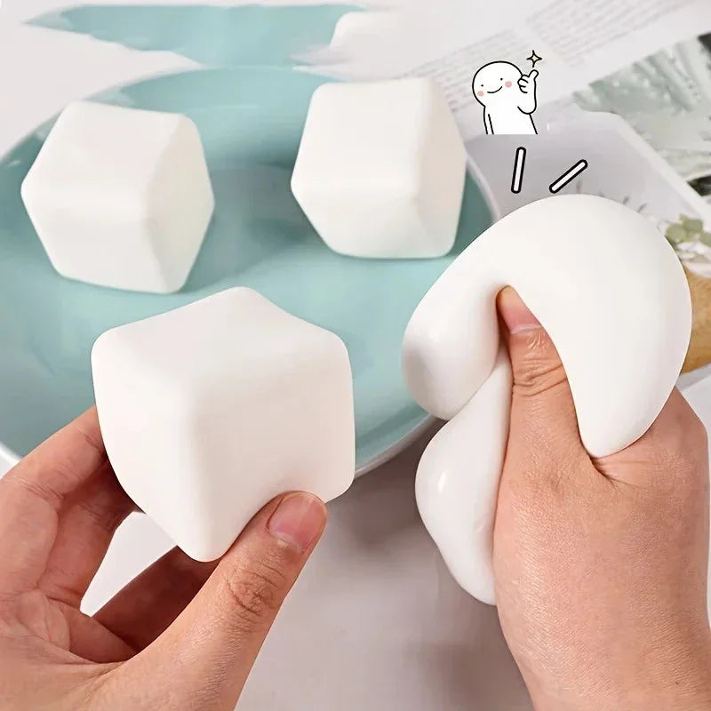 A Cute Tofu Stress Balls Sensory Toys Stress Relief Fidget Toys Squishy Dough Ball Gifts for Adults Children Best Gift