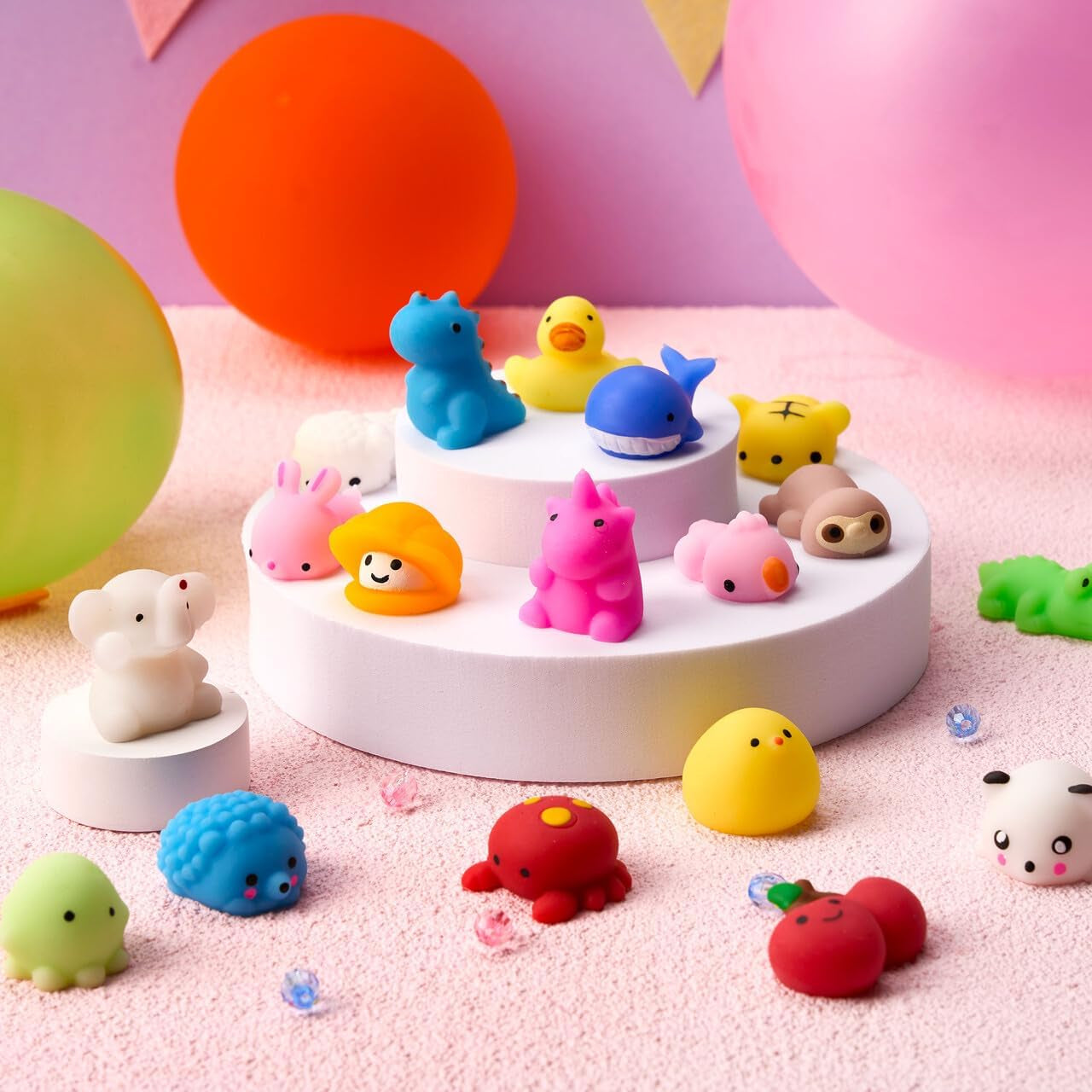 Mochi Squishy Toy Set, 50 Pack Mini Squishy Mochi, Party Favors for Kids, Kawaii Stress Relief Toys, Basket Stuffers, Goodie Bags Fillers, Birthday Gifts, Classroom Prizes