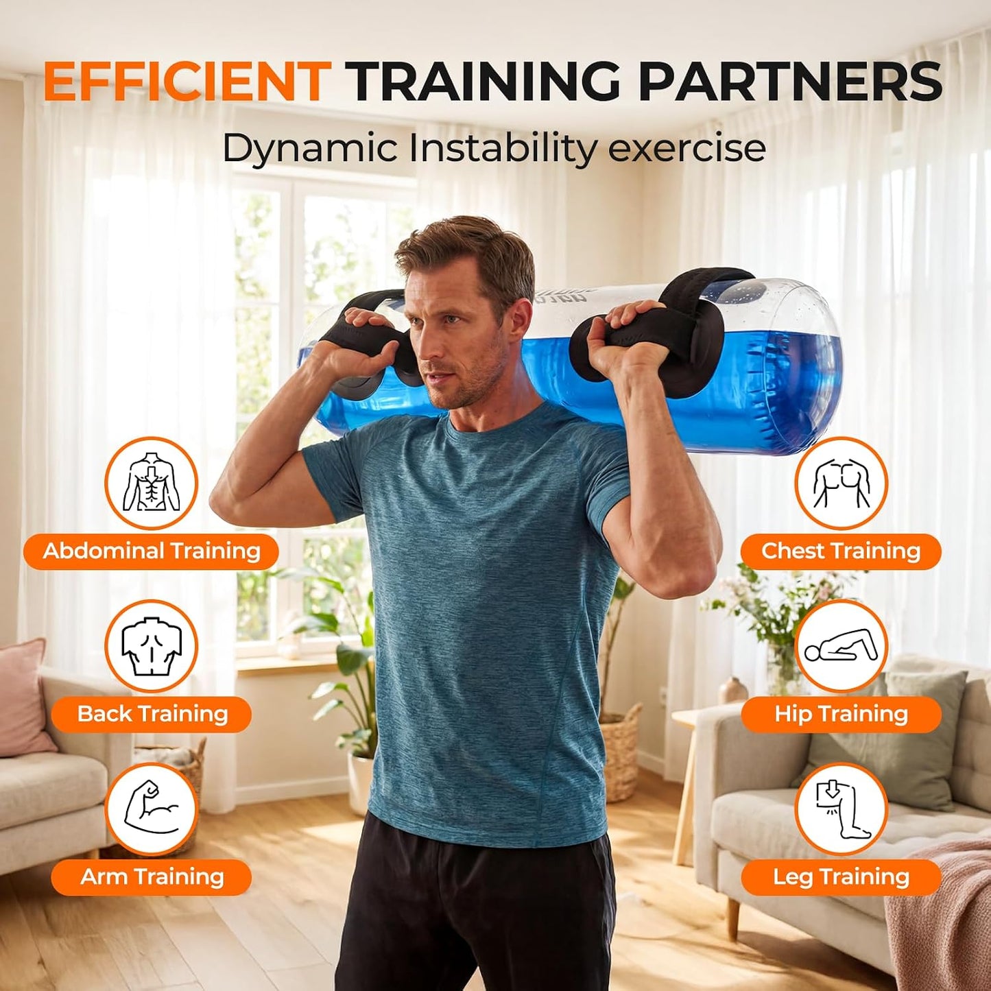 Water Weights Aqua Bag, 44 Lbs - Adjustable Portable Water Weight Workout Sandbag Alternative Stability Fitness Equipment for Strength Core Balance Training Full Body Exercise Home Gym